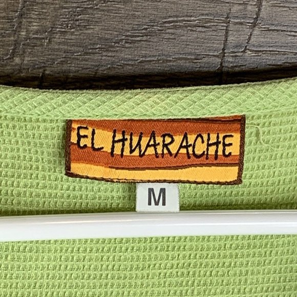 El Huarache Top Womens Medium Lime Green Button Up Shirt High/Low Hem LS - Picture 6 of 7